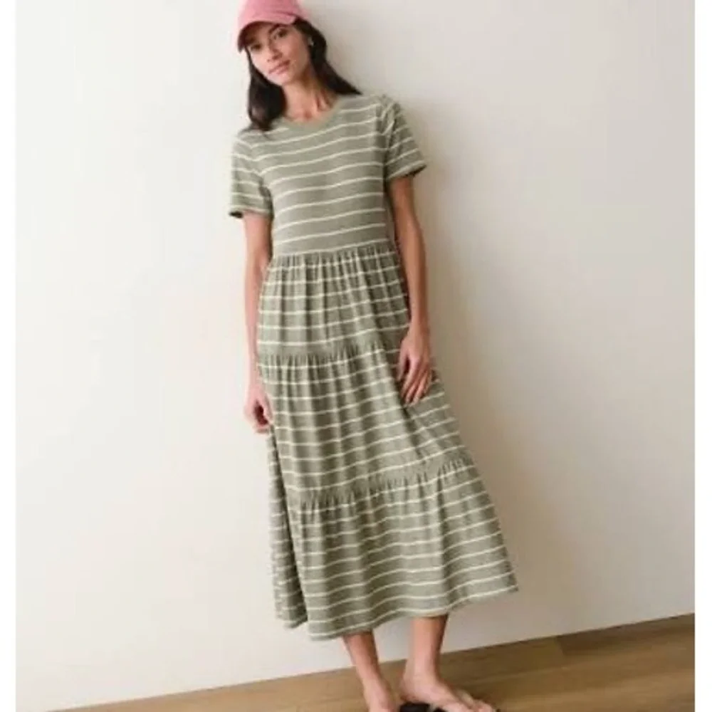 Marine Layer Luxe Sueded Midi Dress Olive Stripe Medium New With Tags